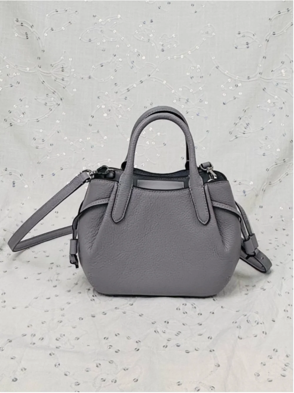 Kate Spade Dumpling Mini Satchel Pebbled Leather Mountain Grey Crossbody Bag